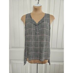 WORTHINGTON Women's Sheer Polyester High Low Tank Top Shell Plaid Size L